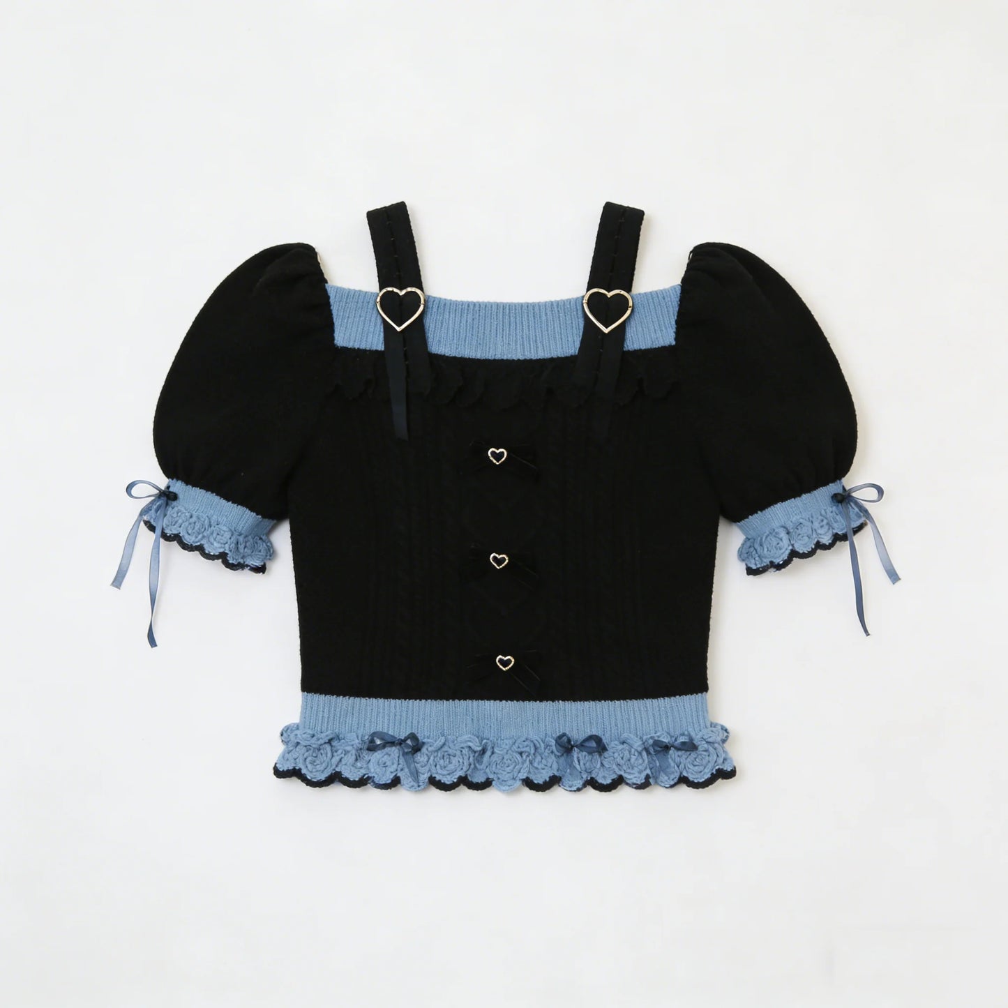 Black Blue Heart Knit Top