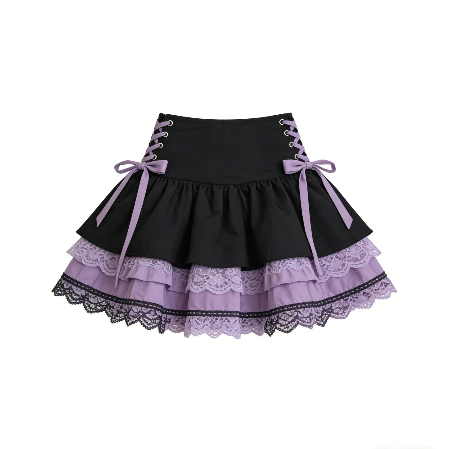 Black Purple Lace Ruffle Skirt