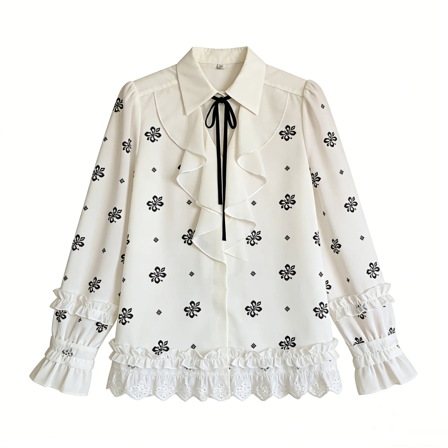 White Black Floral Blouse