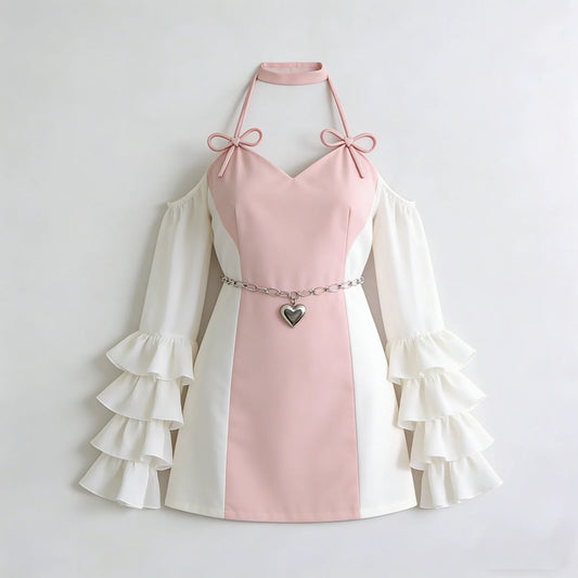 Pink Heart Cold Shoulder Dress