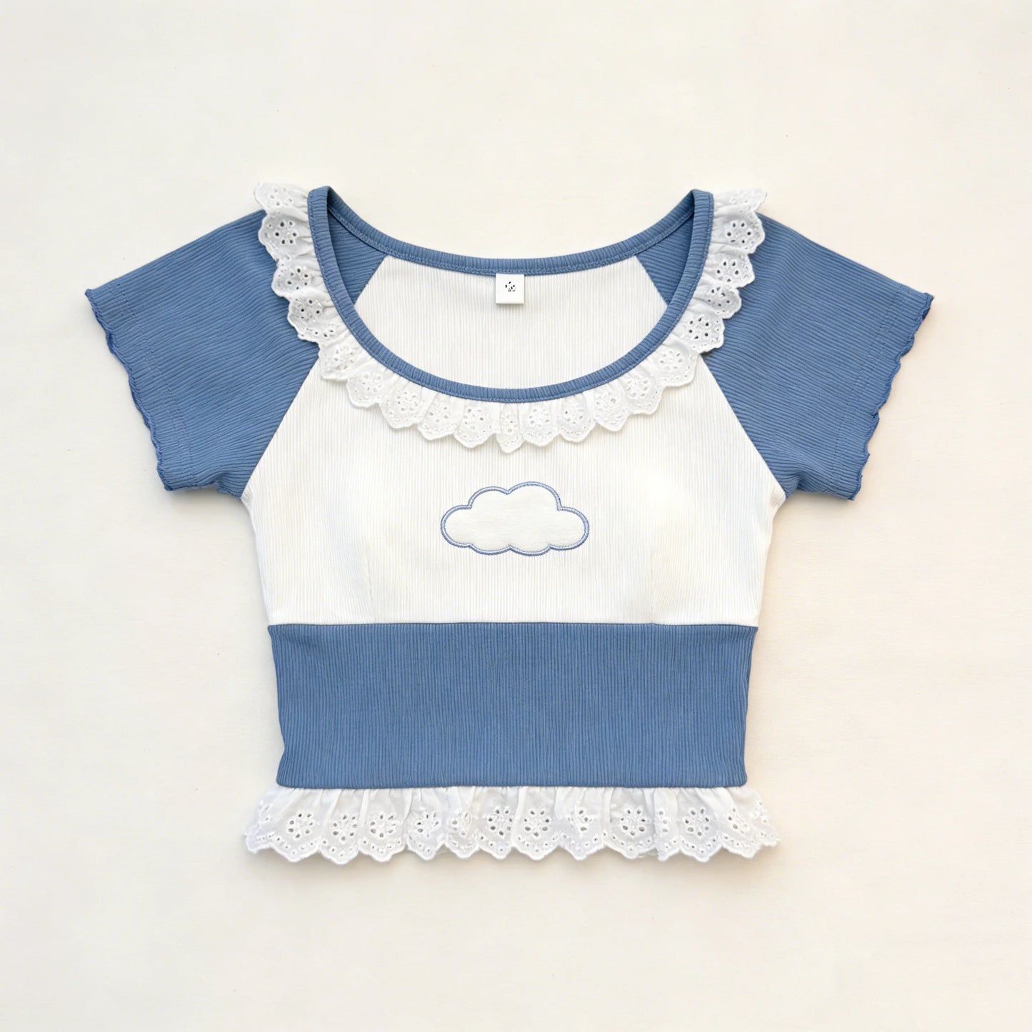 Blue White Cloud Lace Tee