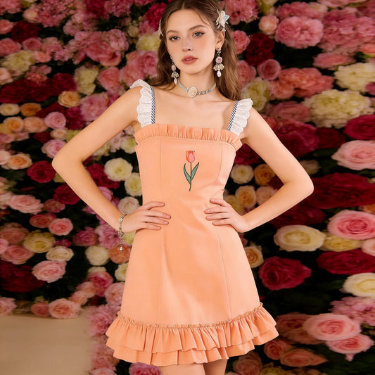 Peach Tulip Embroidered Dress