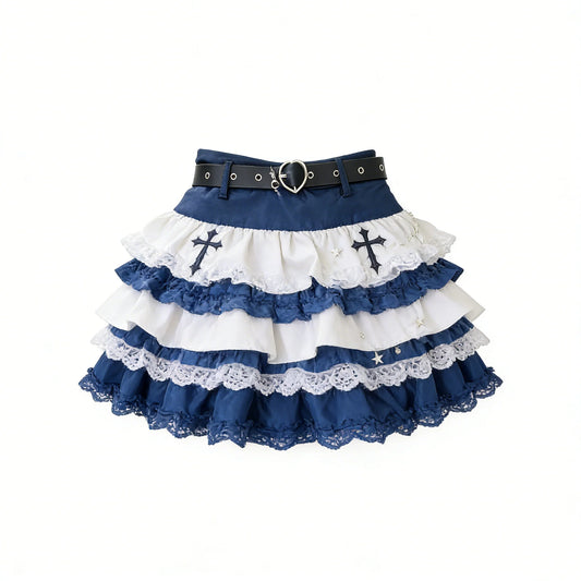 Navy Cross Layered Skirt