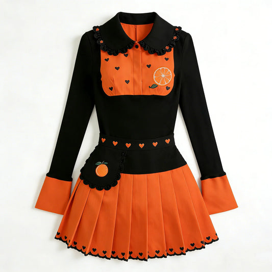 Orange Maid Dress with Orange Embroidery