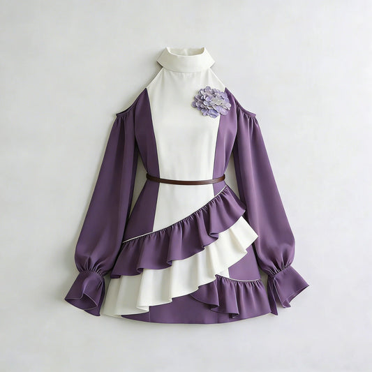 Purple Hydrangea Cold Shoulder Dress