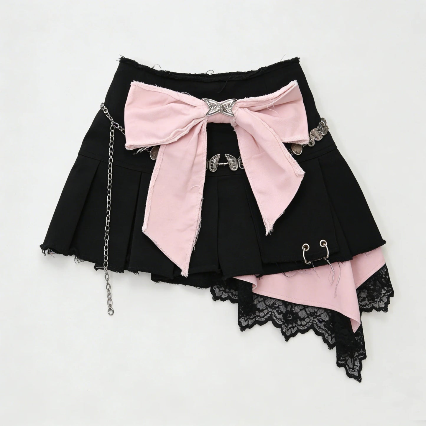 Black Pink Bow Asymmetrical Skirt