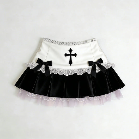Cross Bow Velvet Layered Skirt